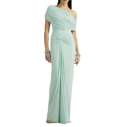 Chic Off-Shoulder Sleeveless High-Waisted Pleated Fitted Dress with Floor-Length Elegant Design