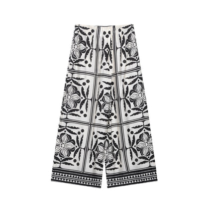 Damesblouse met print  of wijde broek met trekkoord