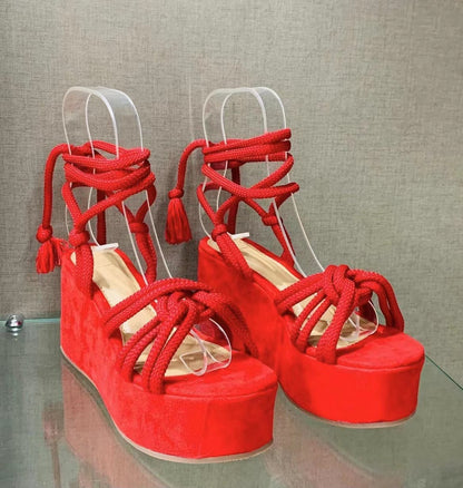 Summer New Plus Size Women's Shoes Wedge Heel Strap Fashion Thick Sole Strap Sandals