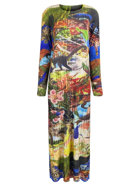 Miyake geplooide jurk met lange mouwen en print voor dames