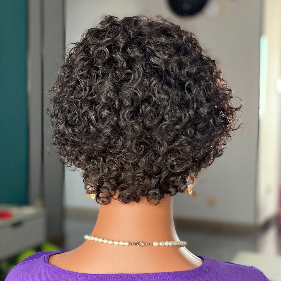 Krullende pixie-cut kanten pruik van echt haar