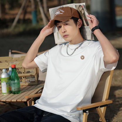 Cotton Summer Loose Texture Letter Embroidered T-shirt