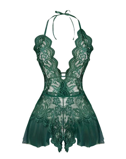Sexy lingerie with transparent lace and seductive jumpsuit for women