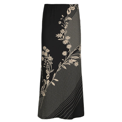Retro Forest Floral Print Low Waist Slimming Skirt Spicy Girl Bodycon Versatile Slimming A-Line Long Skirt