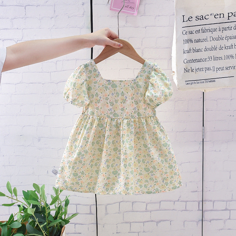 Zomerjurkje met korte mouwen print en strik voor meisjes