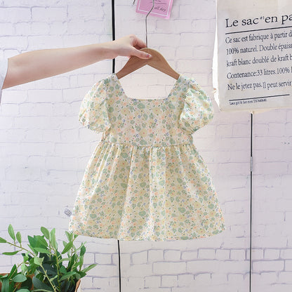 Zomerjurkje met korte mouwen print en strik voor meisjes