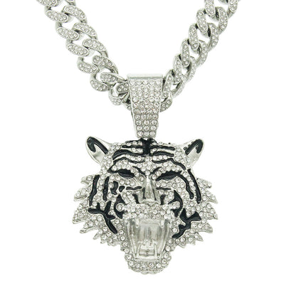 Punk Hip Hop Iced Out Kristallen Tijger Hanger Ketting Chunky Miami Cubaanse Schakel Unisex