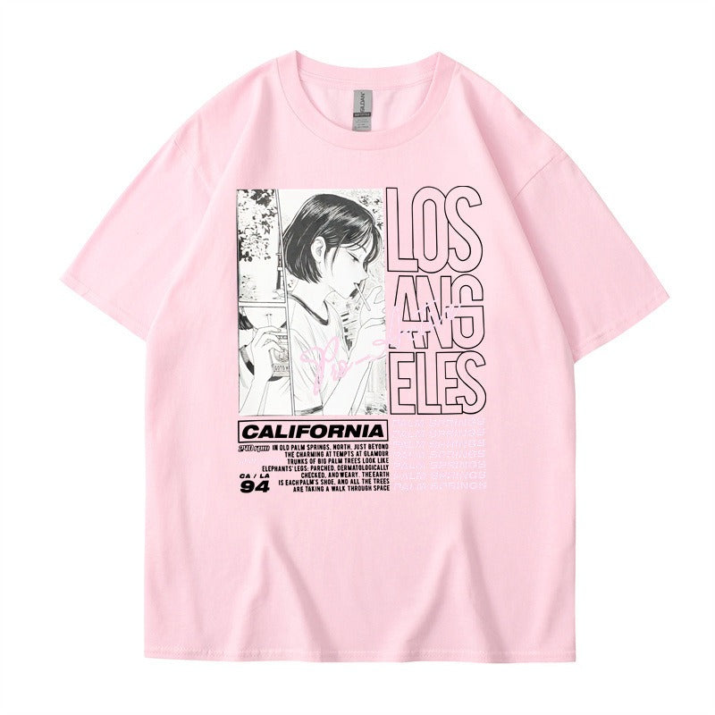 Anime Girl Letter Printed Short sleeved T-shirt Summer Cotton Harajuku Top Women's Clothing