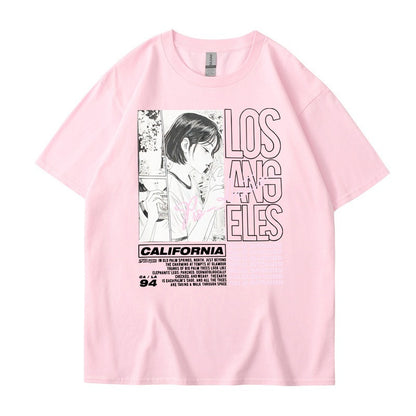 Anime Girl Letter Printed Short sleeved T-shirt Summer Cotton Harajuku Top Women's Clothing