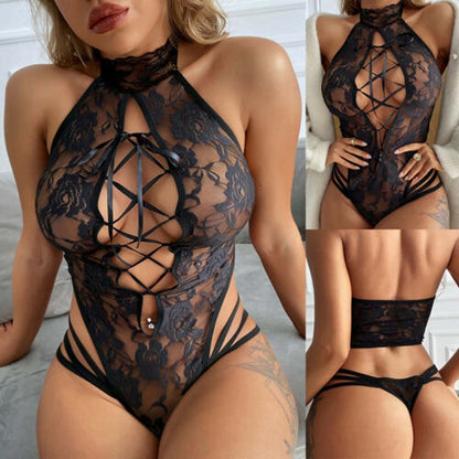Sexy bodysuit met bloemenkant en open details