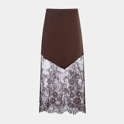 Commuting style lace patchwork high waisted skirt
