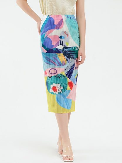 Geplooide designerrok met print en hoge taille