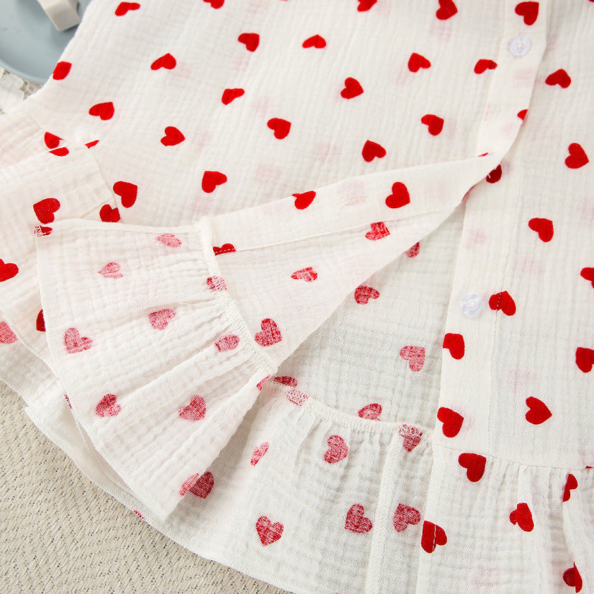 Summer Heart Print Open Front Long Sleeve Shorts Loungewear Women Pure Cotton Loose Soft Sleepwear Wearable Outside