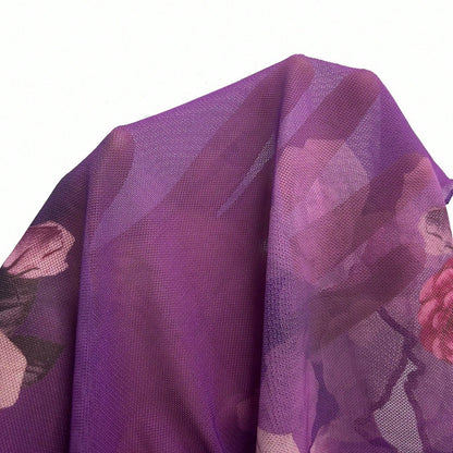 Sweet Floral Ombre Tie-Back Square Neck Long Sleeve Blouse