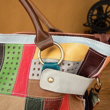 Grote handtas van rundleer met geometrisch print