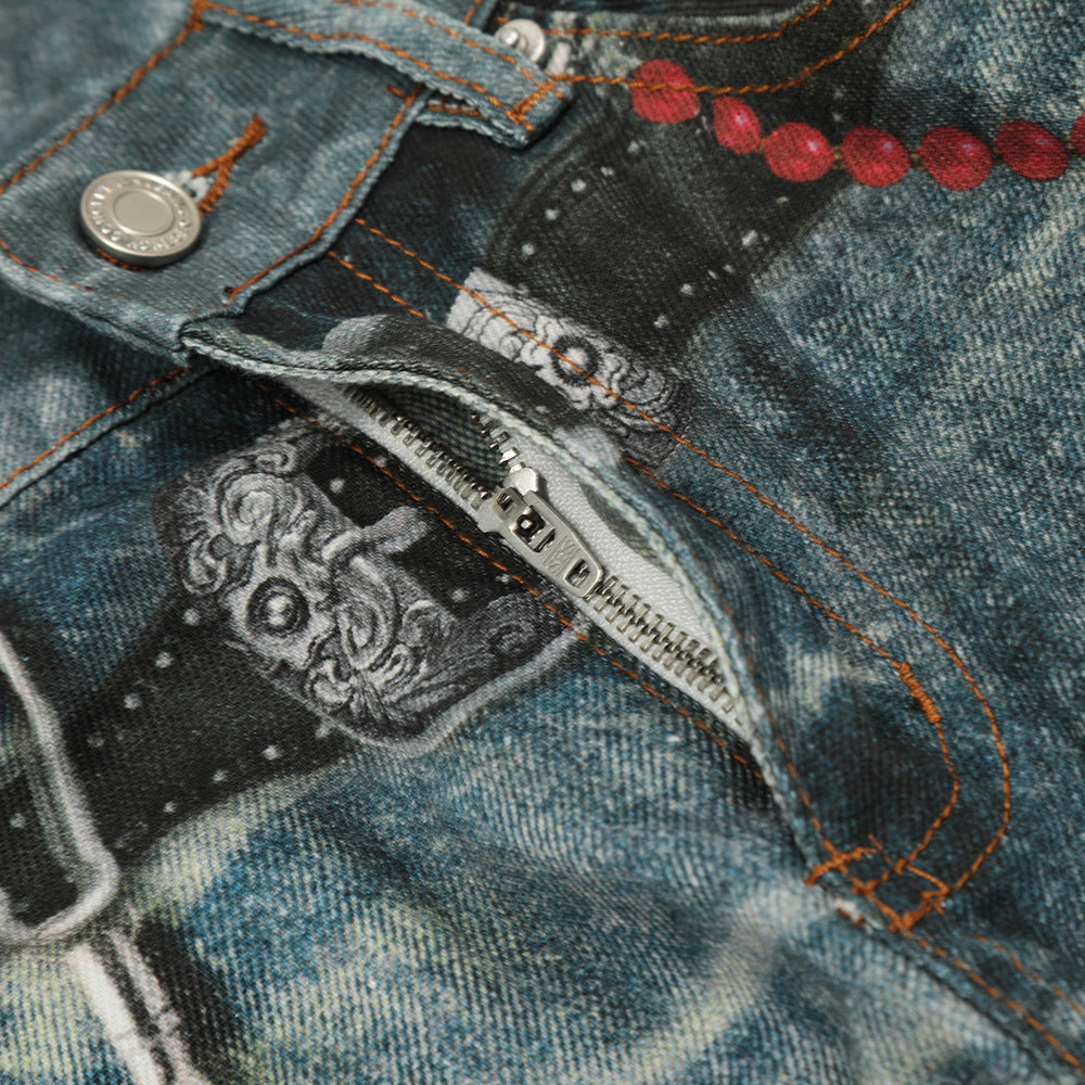 Hip hop punk chain pendant printed jeans