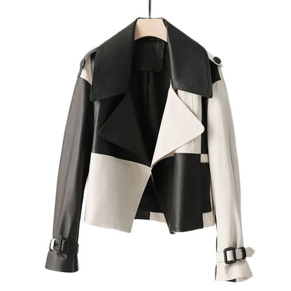 High-End zwart-wit geruite PU-leren jas voor dames