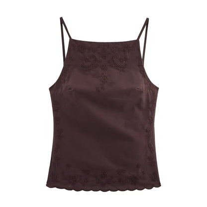 Embroidered backless top+casual pants set for women