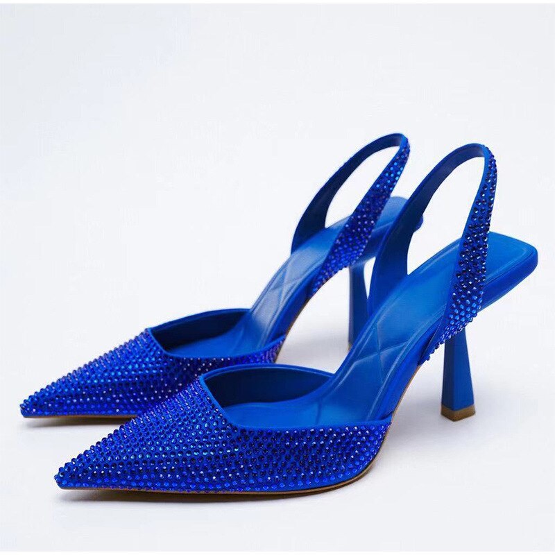 Slingback pumps met strass dunne hoge hak en spitse neus