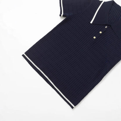 Dames poloshirt met contrast strepen korte mouwen en knopen