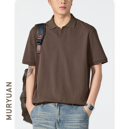 Seagull Collar Turn-Down Polo Shirt Men's Versatile Textured Minimalist T-Shirt