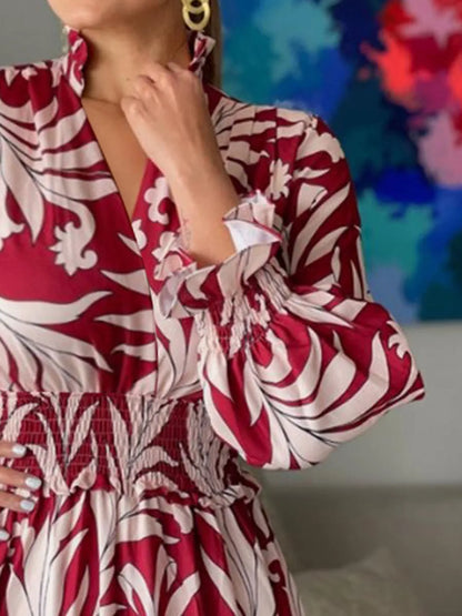 Maxi-jurk met print en ruchesmouwen