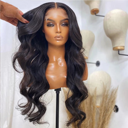 Lange golvende synthetische lace wig