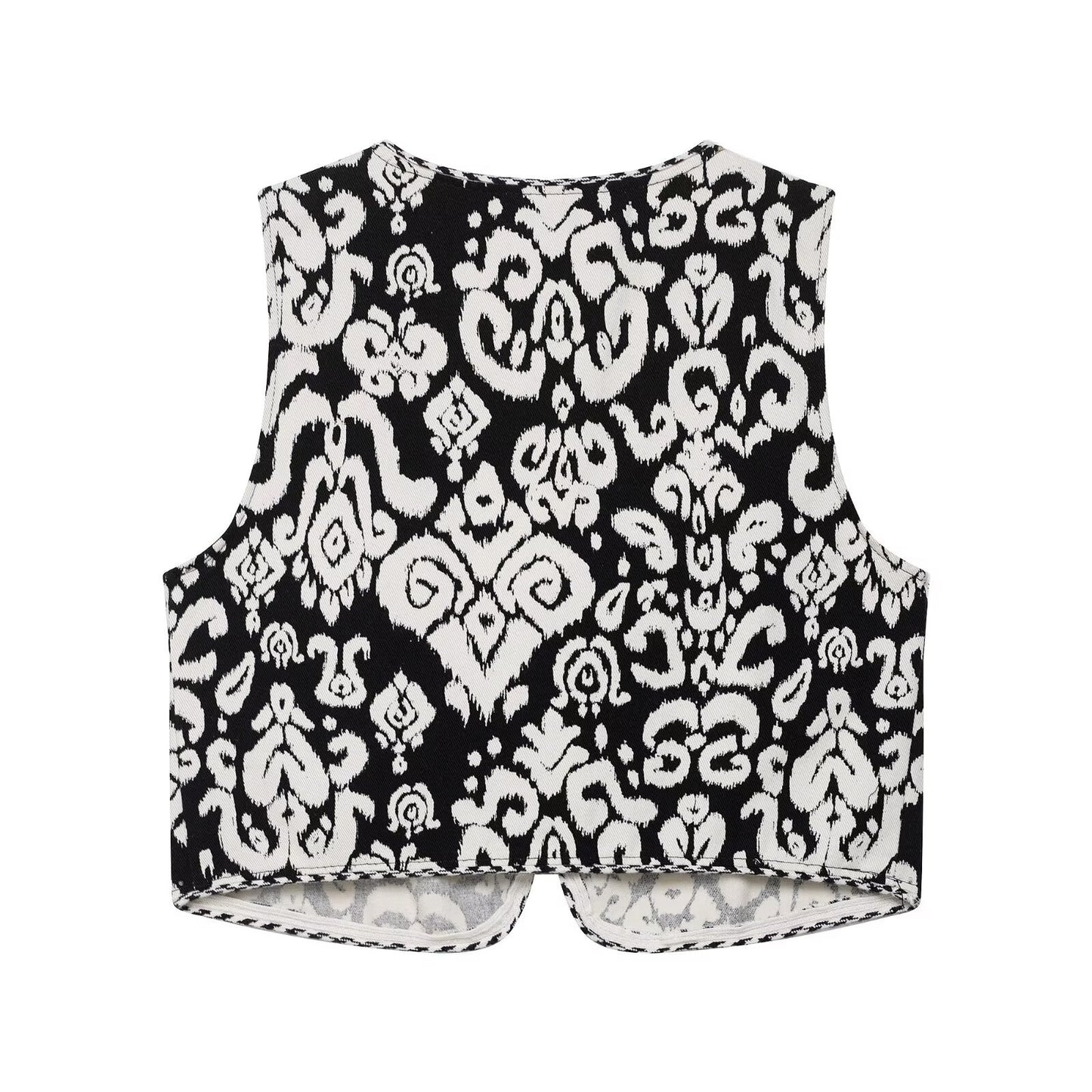Printed vest+skirt and pants set