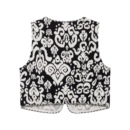 Printed vest+skirt and pants set