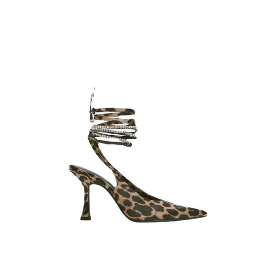 Women Leopard Strappy High Heels Mules Woman Pumps Party Lace up Sandals Heels