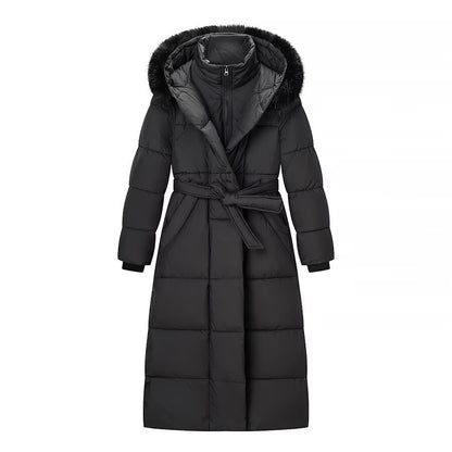Women's Fashionable Classic Long Cotton Coat with Hand-Inserted Cotton