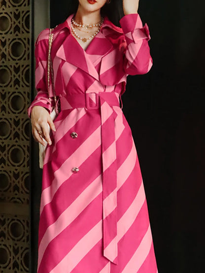 Luxe trenchcoat met contrasterende kleurstrepen revers en lange mouwen