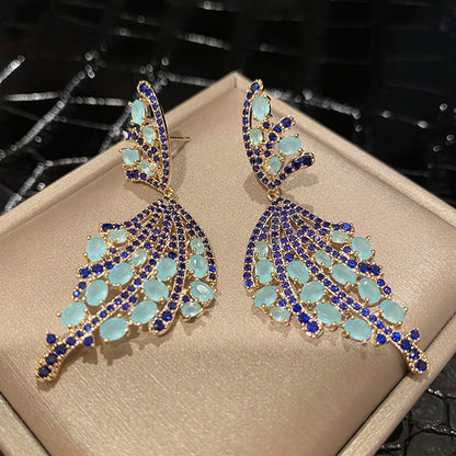 Temperament retro high-end blauwe/groene vlinder oorbellen