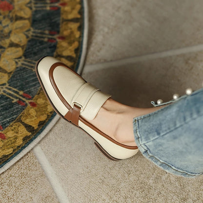 Echt Lederen Damesschoenen Retro Instappers in Gemengde Kleuren