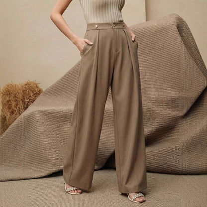 Dames pantalon met plooien hoge taille en wijde pijpen