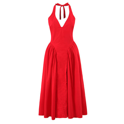 Summer European and American new fashionable and sexy backless hanging neck waist dress