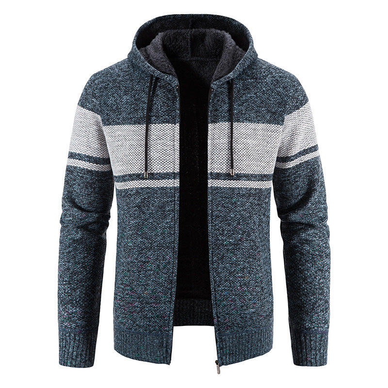 Spring and Autumn Men's Hooded Knitted Cardigan