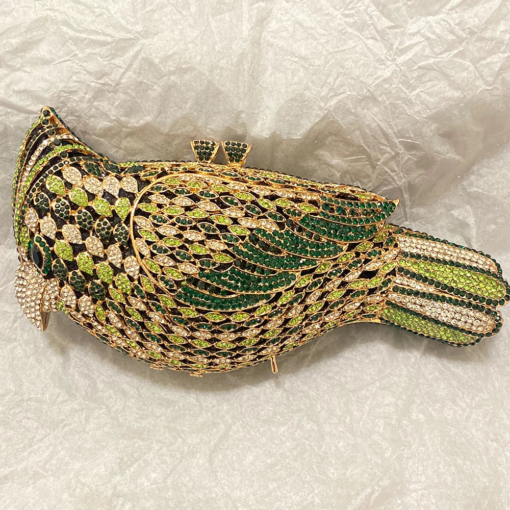 Clutch met spechtmotief en diamanten voor dames