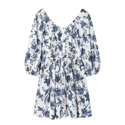 Flower V-neck flared skirt cotton skirt