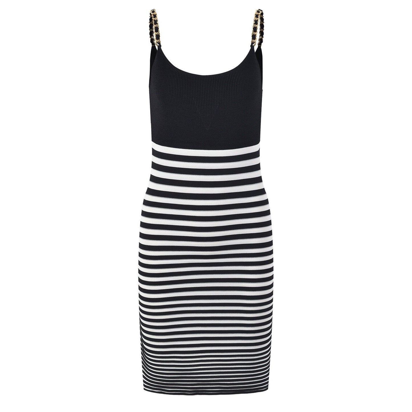 Trendy geribde mini-jurk met strepen en kettingbandjes