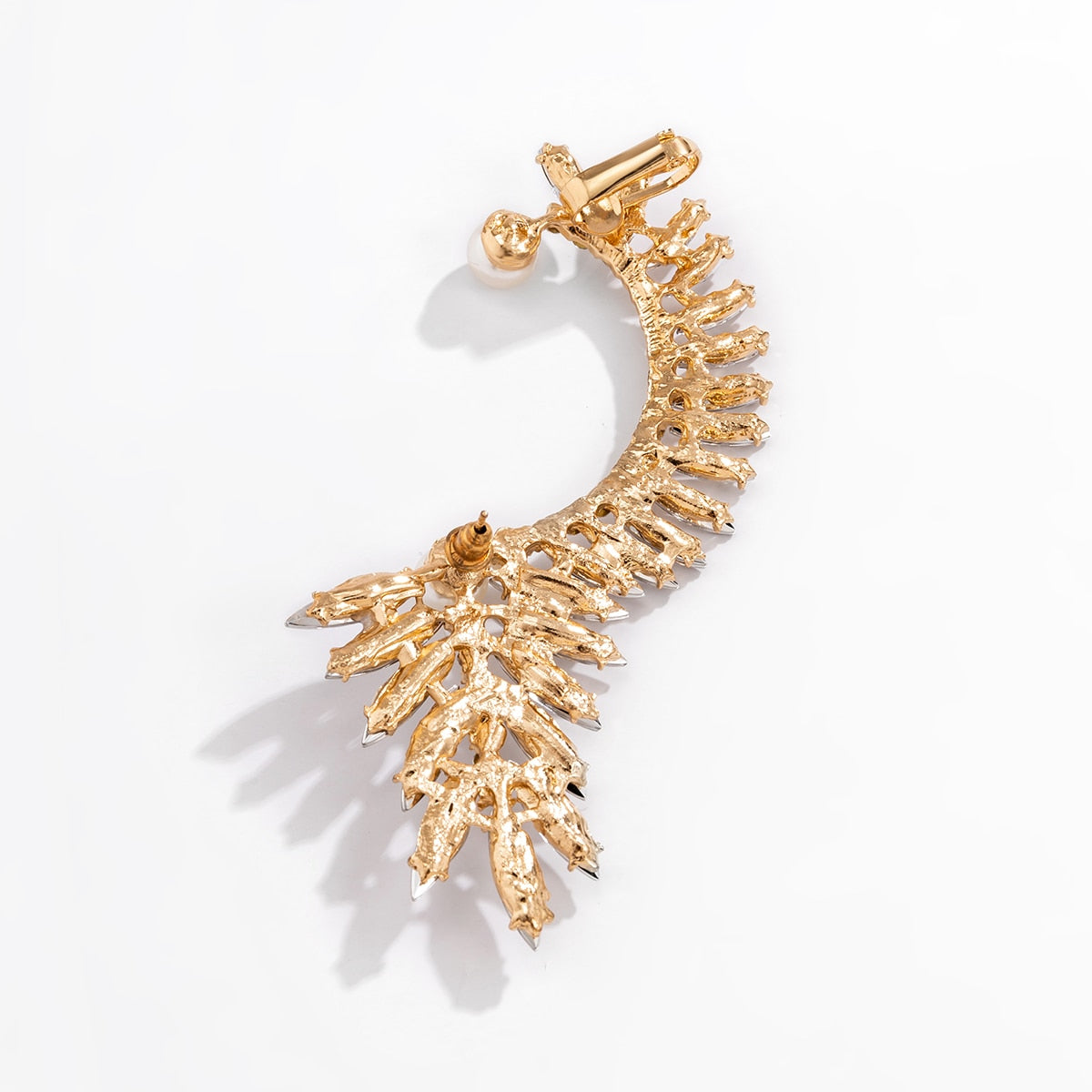 Retro Leaf Outline Full Drill Earrings Female Personality Temperament Alloy Single Sweet And Cool Earrings