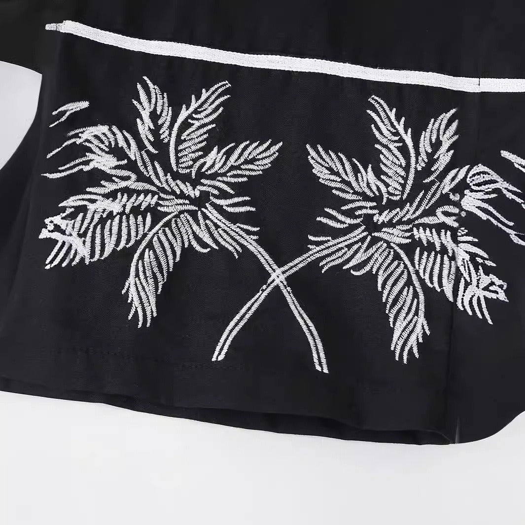 European and American summer new style fashionable lapel short sleeved black single breasted loose shirt