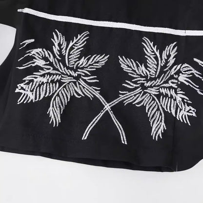 European and American summer new style fashionable lapel short sleeved black single breasted loose shirt