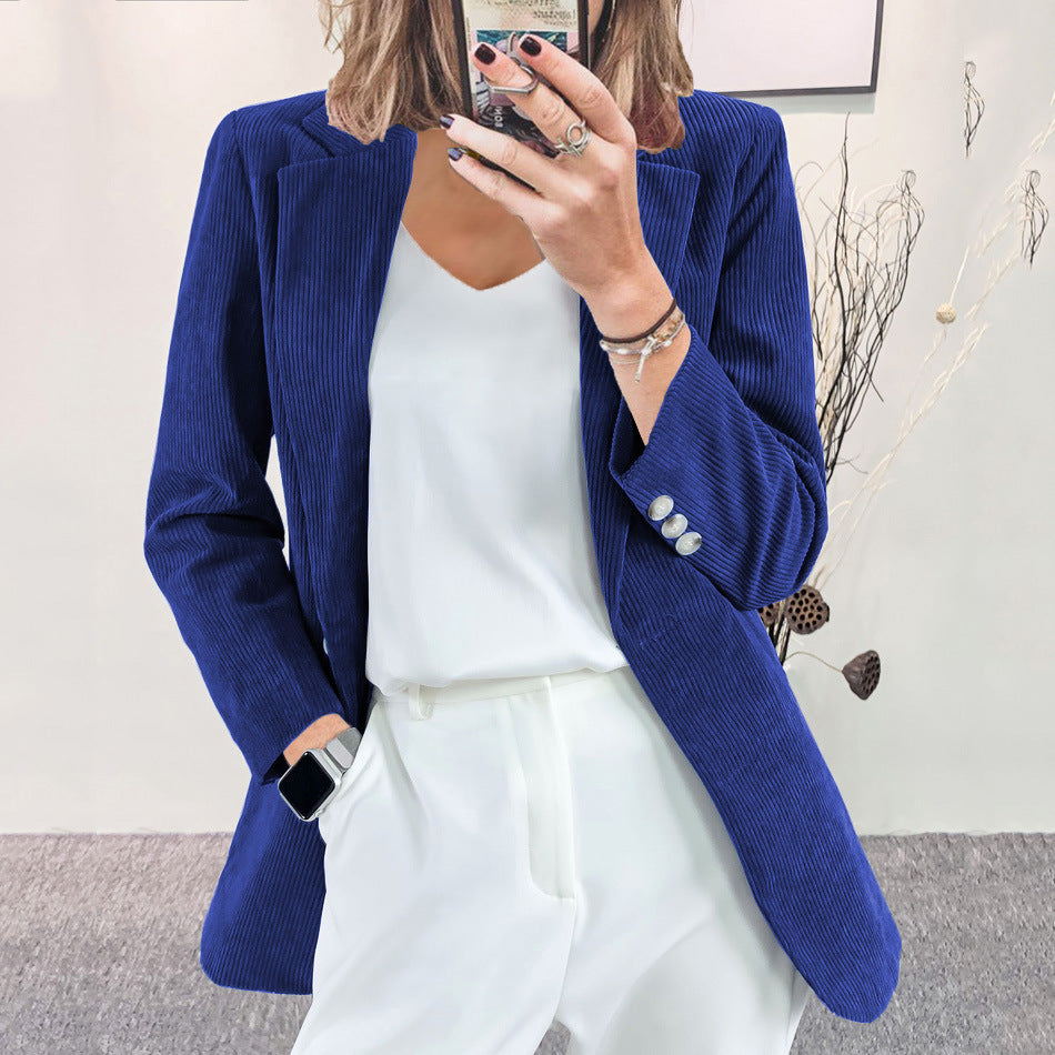 Corduroy cardigan slim fit solid color casual jacket