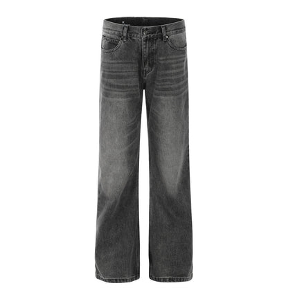 Washed and ground white distressed jeans