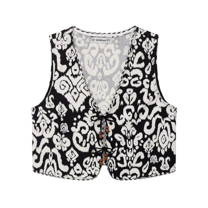 Printed vest+skirt and pants set