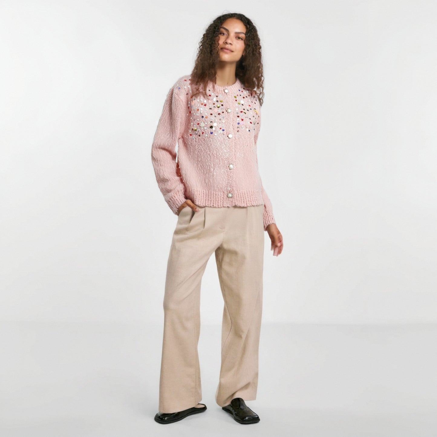 Franse mode kleurrijk gebreid vest met pailletten voor dames