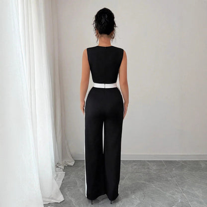 Color blocked sleeveless wide leg jumpsuit