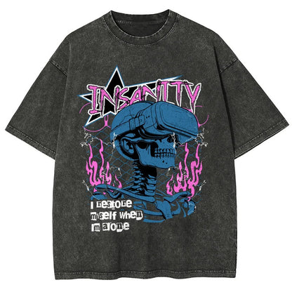 Hot Selling Summer Hip Hop Street Trend Skull Print T-Shirt Summer Cotton Washed Vintage Aged Short Sleeve