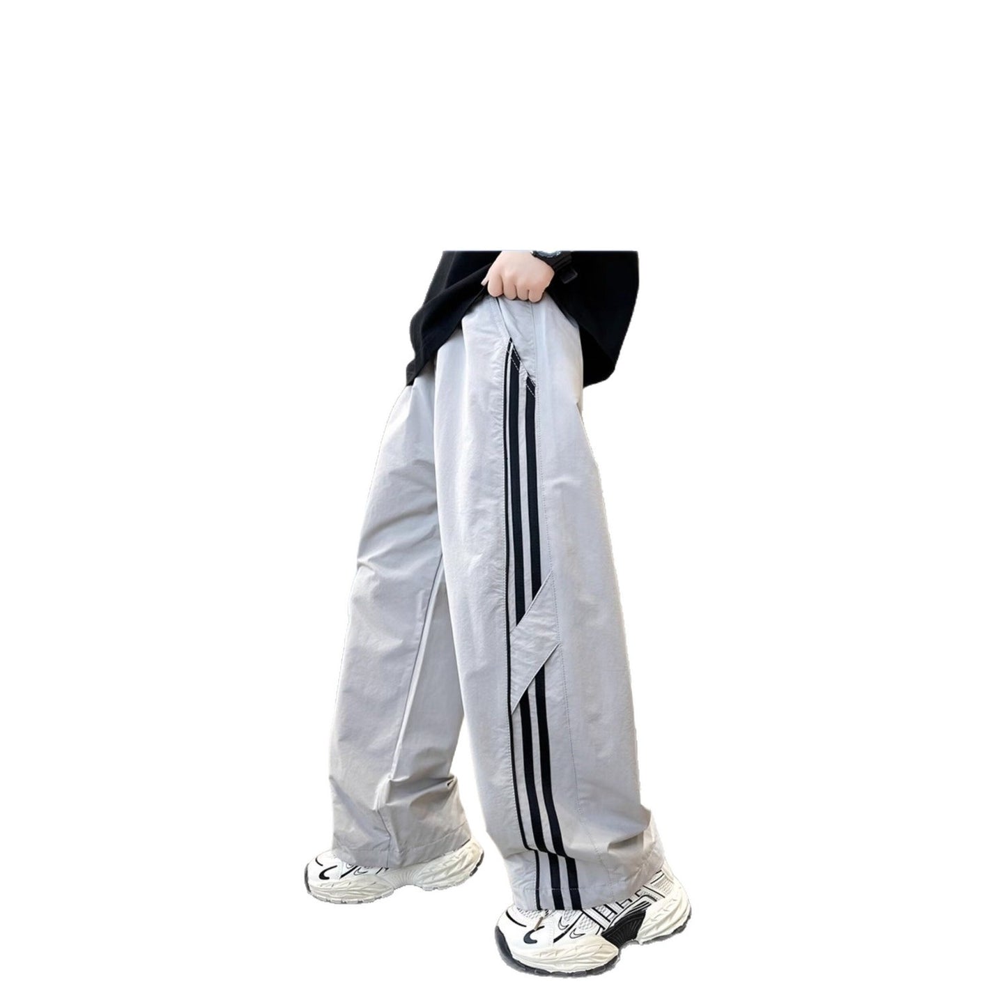 Casual Loose Wide Leg Drawstring Pants for Boys Straight Leg Comfortable Kids Pants